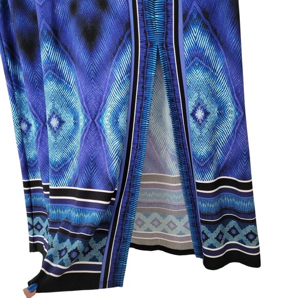 Chicos Geometric Pattern Maxi Skirt Womens Size 0 Blue Side Slit Boho Festival - Picture 4 of 9